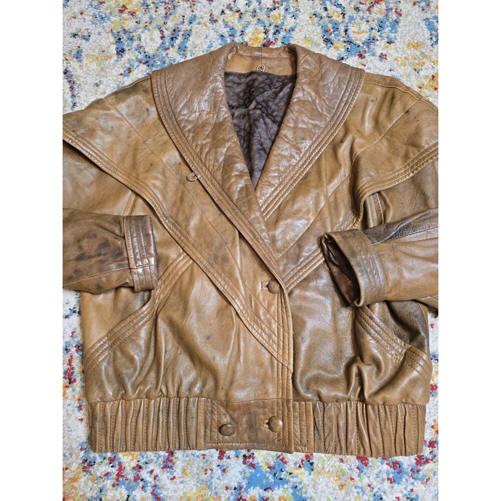 Vintage 80s Peruzzi Confezioni di Lusso Italian Brown Leather Jacket Medium 46
